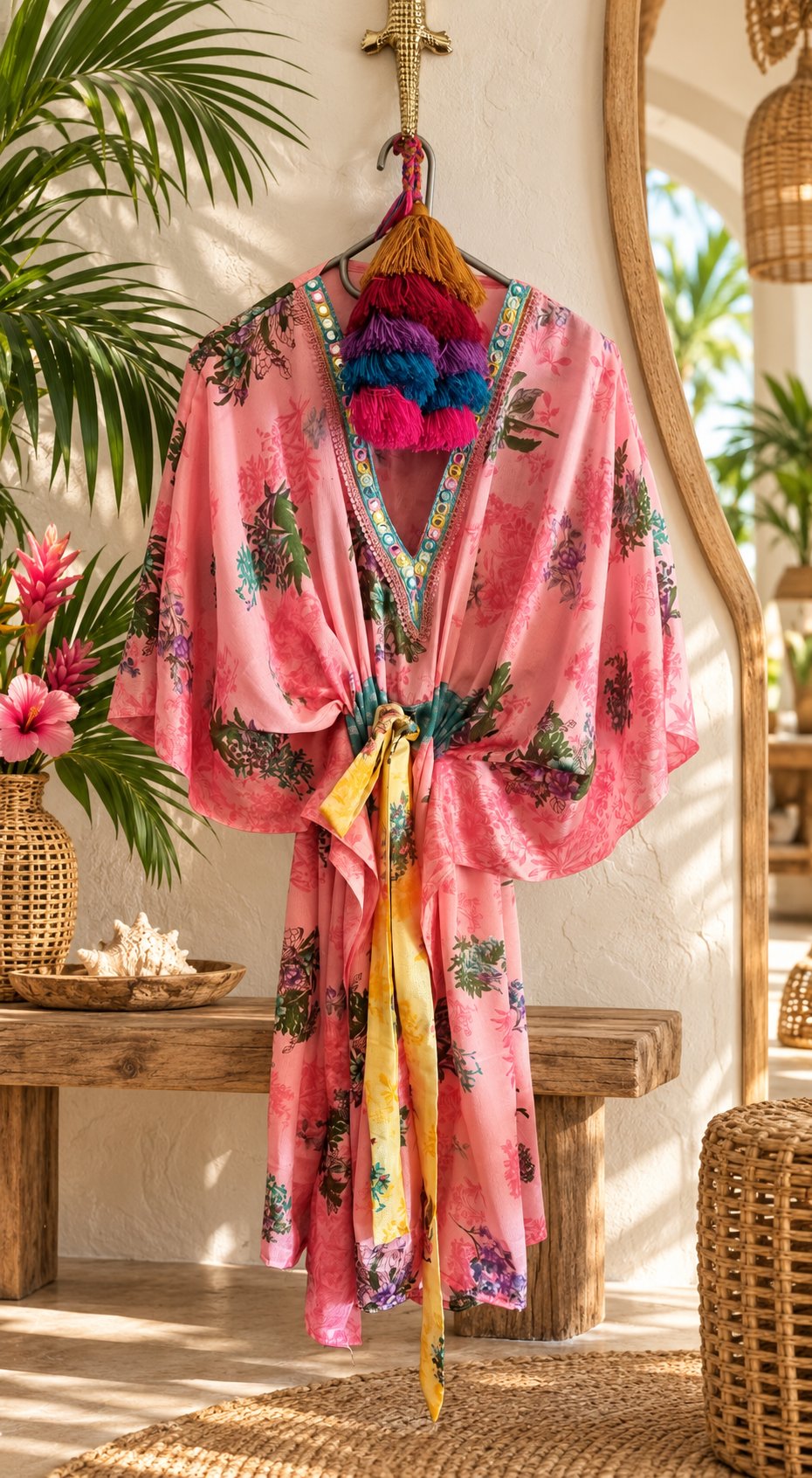 Kaftans — Pink - Short Kaftan in a tropical coastal setting