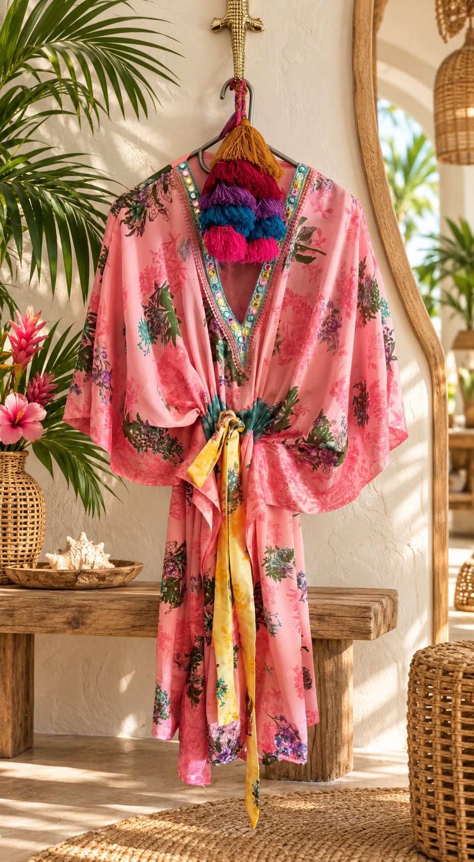 Kaftans — Pink - Short Kaftan in a tropical coastal setting